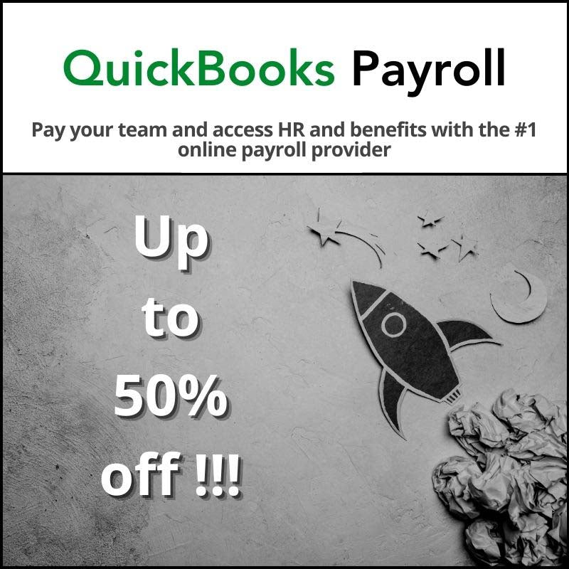 QuickBooks Payroll promotional graphic highlighting automated payroll, tax filing, and employee payment features for small businesses.